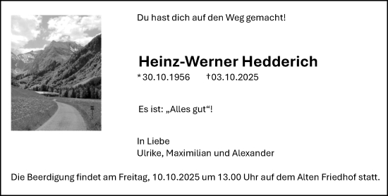 Traueranzeige von Heinz-Werner Hedderich von Hochheimer Zeitung