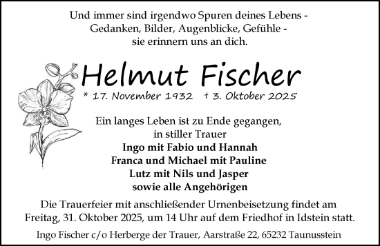 Traueranzeige von Helmut Fischer von Idsteiner Land/Untertaunus