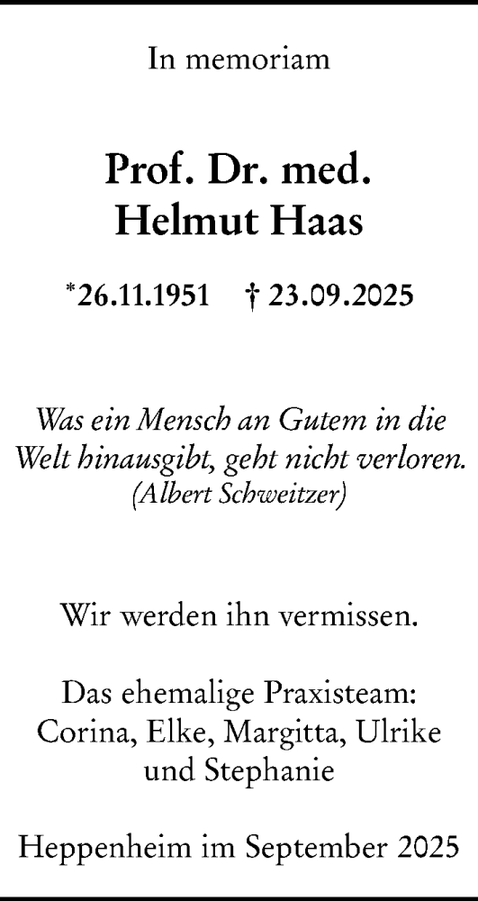 Traueranzeige von Helmut Haas von Starkenburger Echo