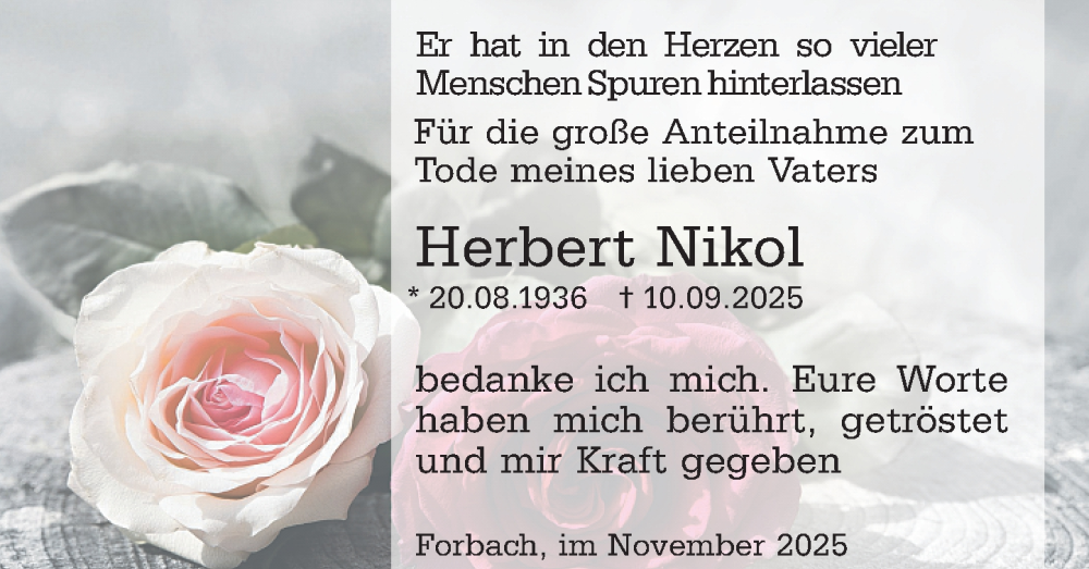  Traueranzeige für Herbert Nikol vom 01.11.2025 aus Wiesbadener Kurier