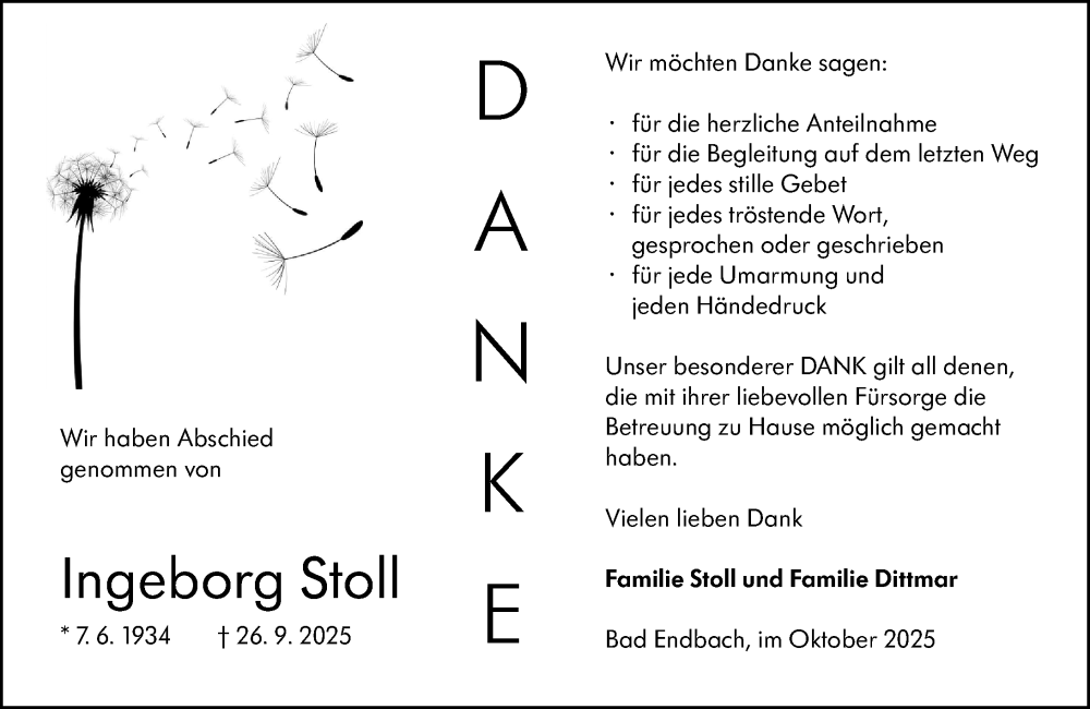 Traueranzeige für Ingeborg Stoll vom 23.10.2025 aus Hinterländer Anzeiger
