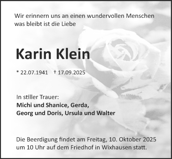 Traueranzeige von Karin Klein von Darmstädter Echo