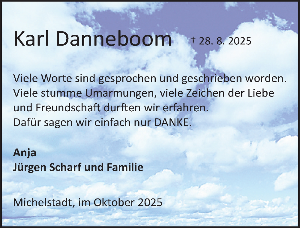  Traueranzeige für Karl Danneboom vom 25.10.2025 aus Odenwälder Echo