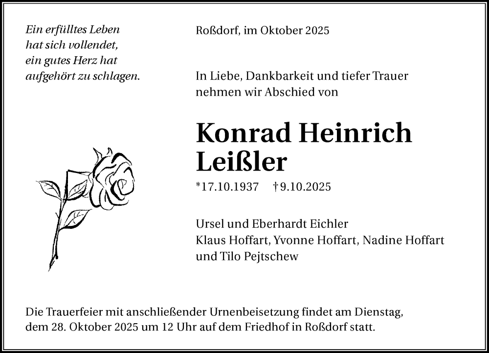  Traueranzeige für Konrad Heinrich Leißler vom 25.10.2025 aus Darmstädter Echo