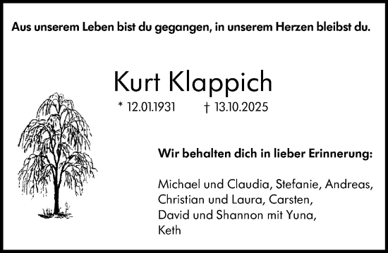 Traueranzeige von Kurt Klappich von Groß-Gerauer Echo