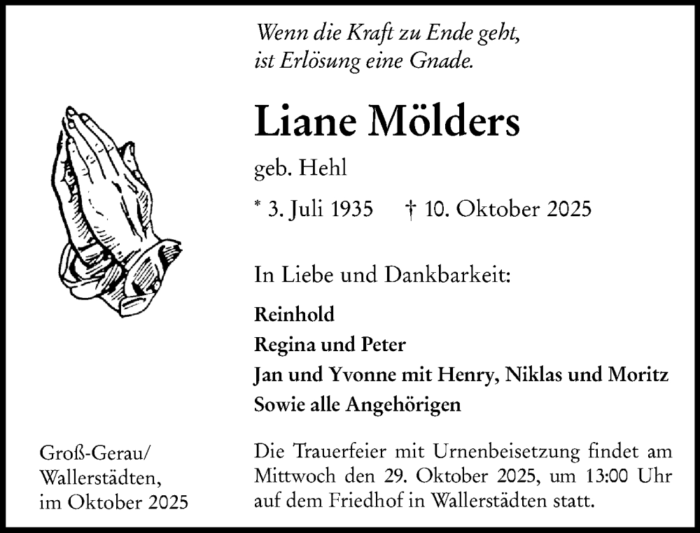  Traueranzeige für Liane Mölders vom 25.10.2025 aus Groß-Gerauer Echo