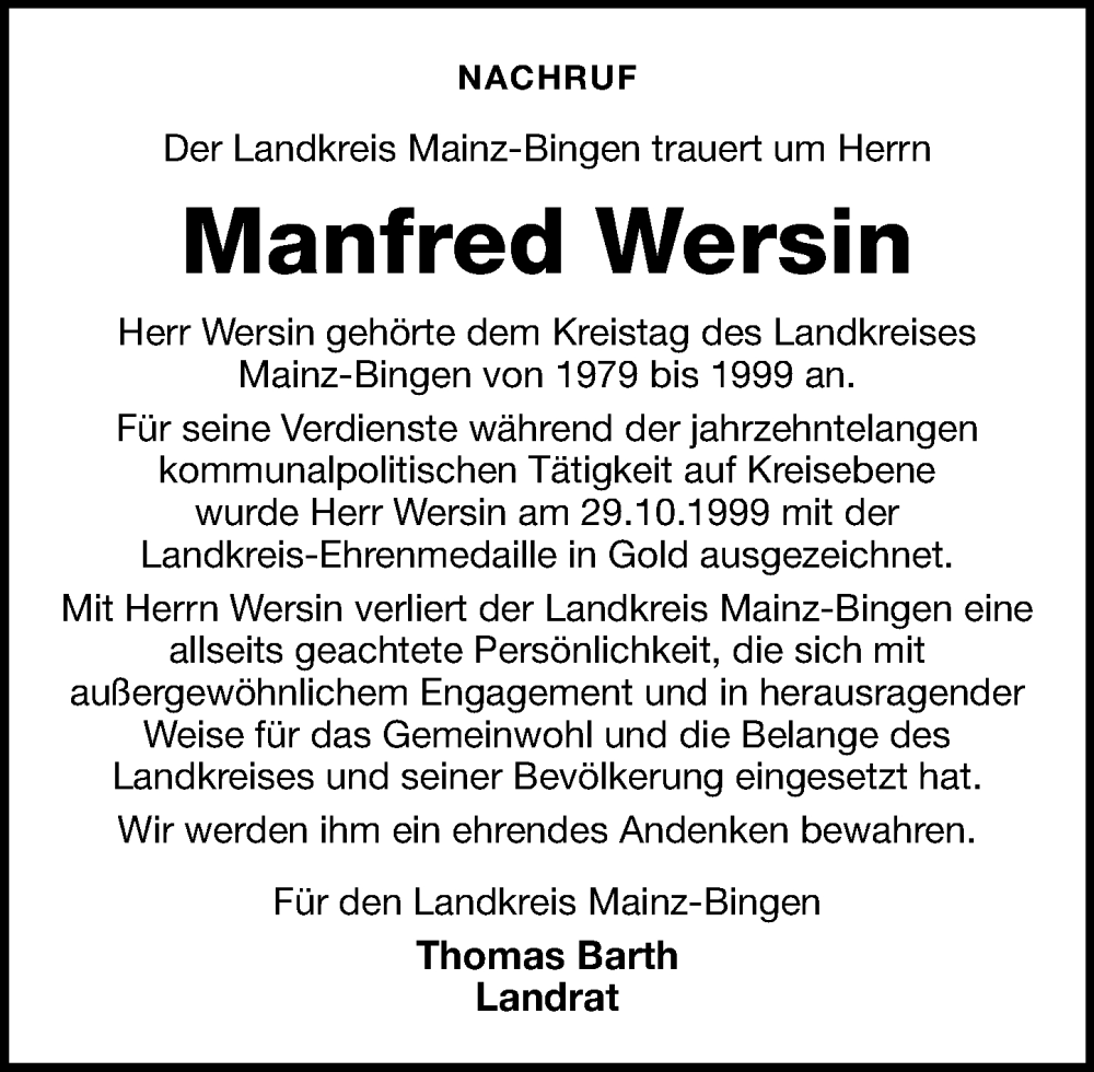  Traueranzeige für Manfred Wersin vom 31.10.2025 aus Allgemeine Zeitung Rheinhessen-Nahe