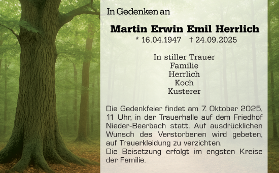 Traueranzeige von Martin Erwin Emil Herrlich von Darmstädter Echo