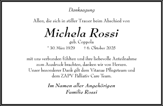 Traueranzeige von Michela Rossi von Wiesbadener Kurier
