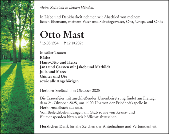 Traueranzeige von Otto Mast von Dill Block
