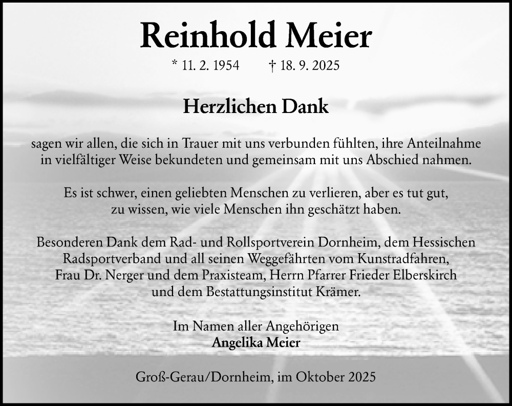  Traueranzeige für Reinhold Meier vom 18.10.2025 aus Groß-Gerauer Echo