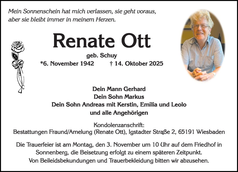 Traueranzeige für Renate Ott vom 25.10.2025 aus Wiesbadener Kurier