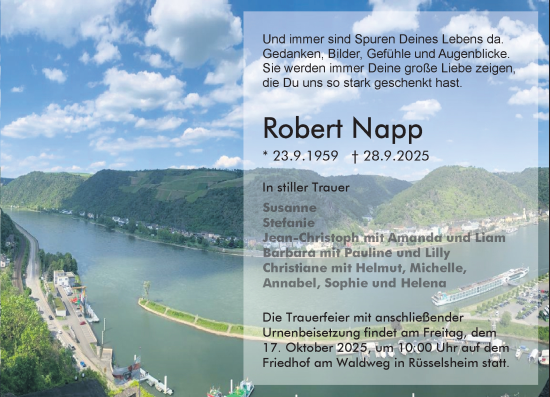 Traueranzeige von Robert Napp von Rüsselsheimer Echo