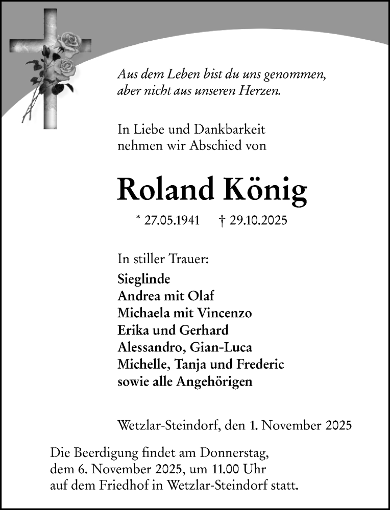  Traueranzeige für Roland König vom 01.11.2025 aus Wetzlarer Neue Zeitung