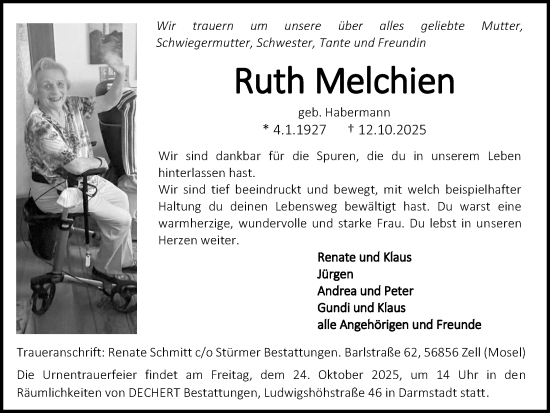 Traueranzeige von Ruth Melchien von Groß-Gerauer Echo