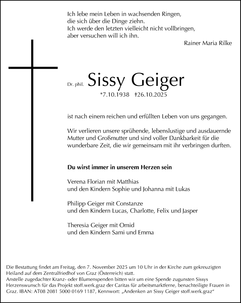 Traueranzeige für Sissy Geiger vom 01.11.2025 aus Darmstädter Echo