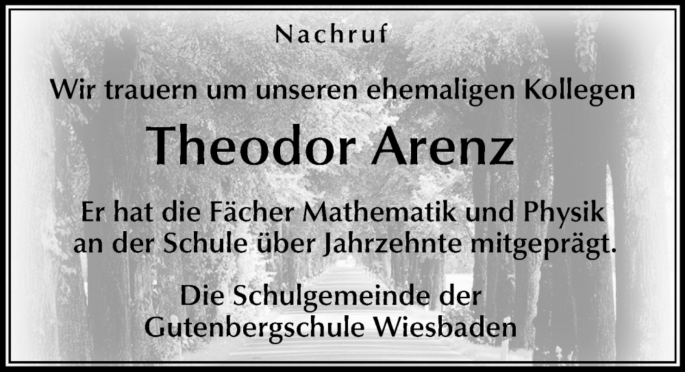  Traueranzeige für Theodor Arenz vom 22.10.2025 aus Wiesbadener Kurier