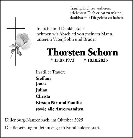 Traueranzeige von Thorsten Schorn von Dill Block