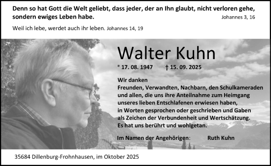 Traueranzeige von Walter Kuhn von Dill Block