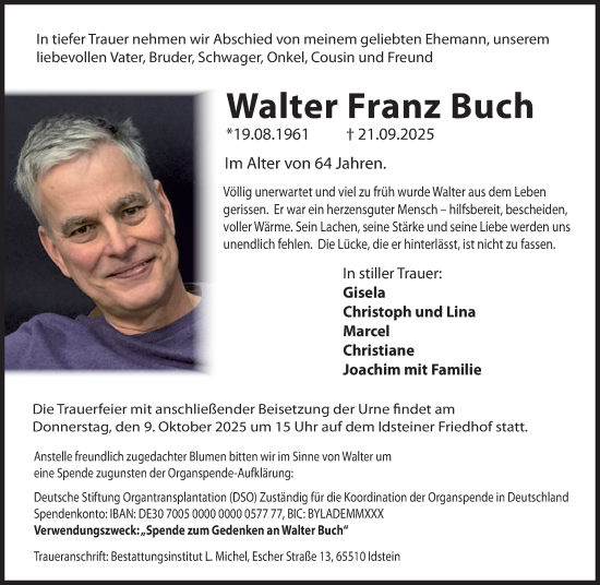 Traueranzeige von Walter Franz Buch von Idsteiner Land/Untertaunus