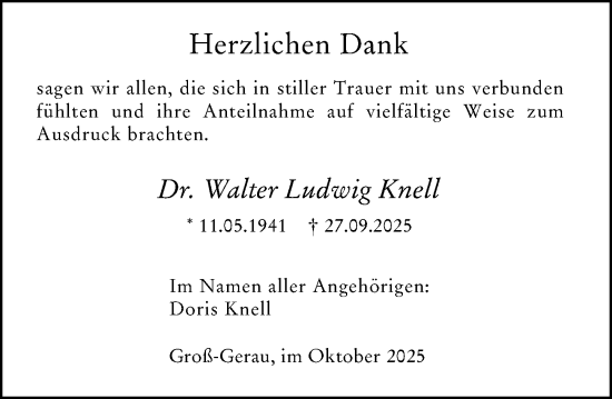 Traueranzeige von Walter Ludwig Knell von Groß-Gerauer Echo