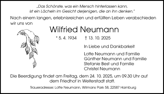 Traueranzeige von Wilfried Neumann von Darmstädter Echo