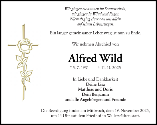 Traueranzeige von Alfred Wild von Groß-Gerauer Echo