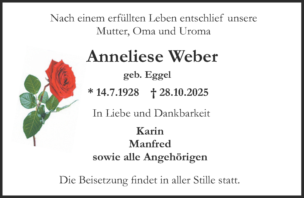  Traueranzeige für Anneliese Weber vom 08.11.2025 aus Darmstädter Echo