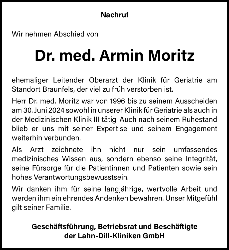  Traueranzeige für Armin Moritz vom 04.11.2025 aus Wetzlarer Neue Zeitung