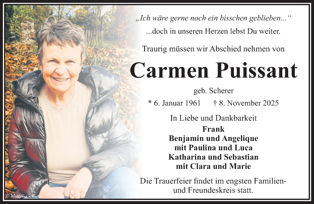  Traueranzeige für Carmen Puissant vom 13.11.2025 aus Camberger Anzeiger