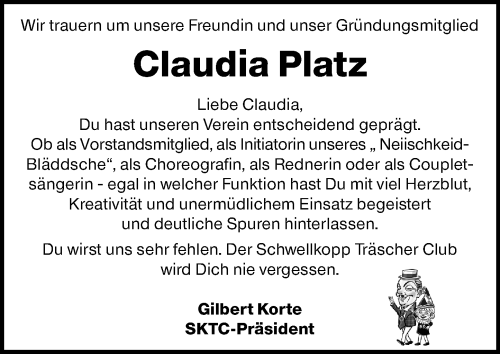  Traueranzeige für Claudia Platz vom 29.11.2025 aus Allgemeine Zeitung Mainz