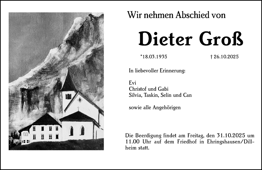  Traueranzeige für Dieter Groß vom 28.10.2025 aus Wetzlarer Neue Zeitung