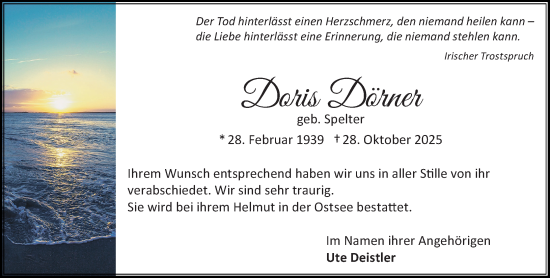 Traueranzeige von Doris Dörner von Darmstädter Echo