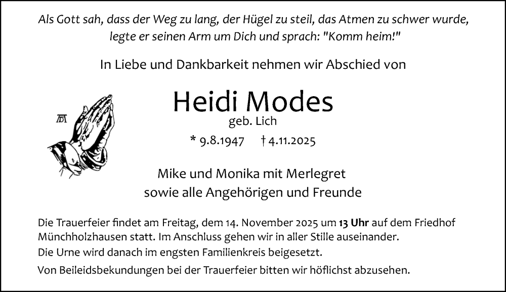  Traueranzeige für Duplizierte Anzeige Duplizierte Anzeige vom 08.11.2025 aus Wetzlarer Neue Zeitung