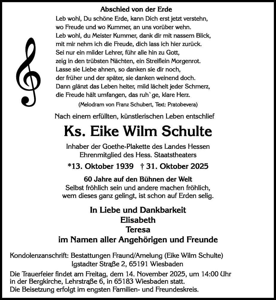  Traueranzeige für Eike Wilm Schulte vom 08.11.2025 aus Wiesbadener Kurier