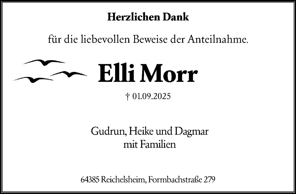  Traueranzeige für Elli Morr vom 08.11.2025 aus Odenwälder Echo