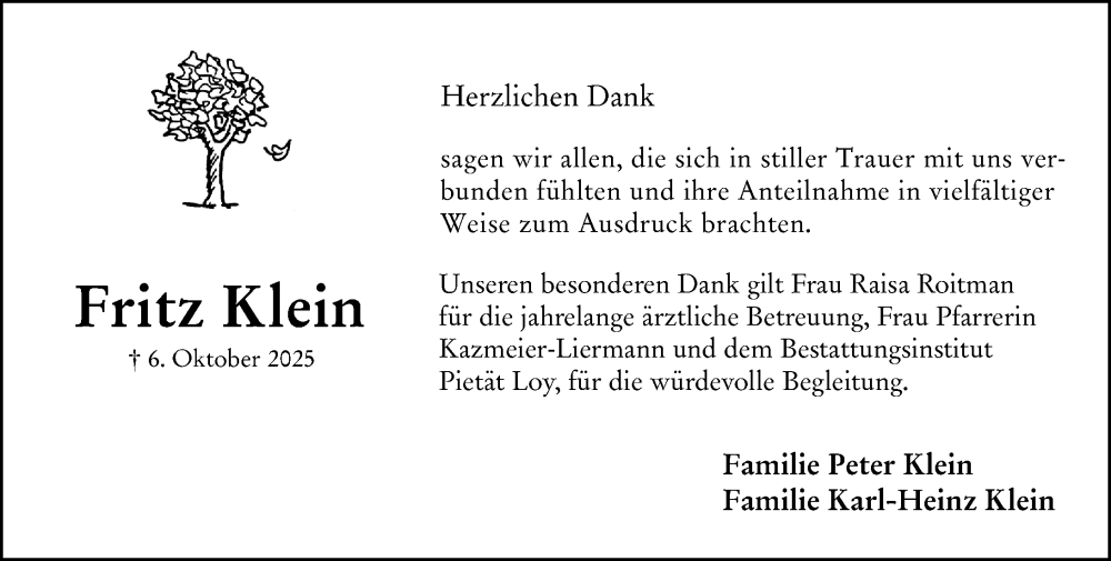  Traueranzeige für Fritz Klein vom 08.11.2025 aus Wiesbadener Kurier