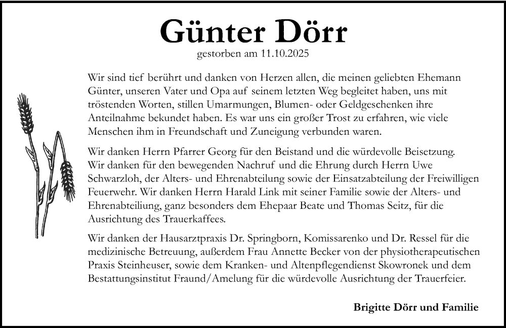  Traueranzeige für Günter Dörr vom 15.11.2025 aus Wiesbadener Kurier