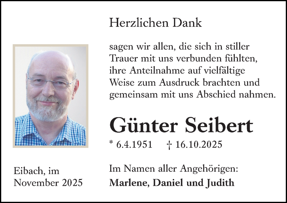  Traueranzeige für Günter Seibert vom 22.11.2025 aus Dill Block