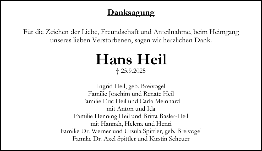  Traueranzeige für Hans Heil vom 08.11.2025 aus Rüsselsheimer Echo