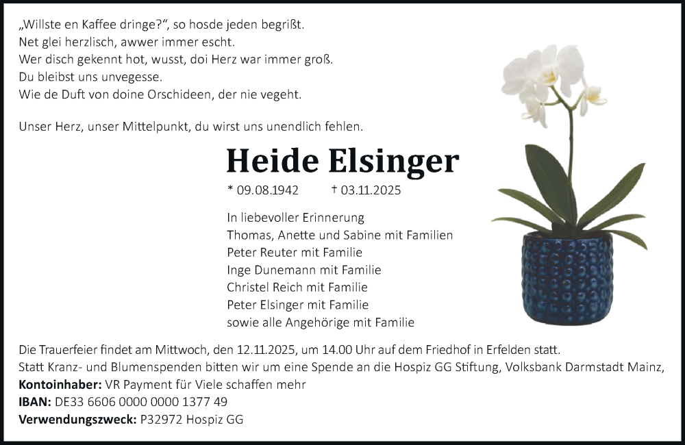  Traueranzeige für Heide Elsinger vom 08.11.2025 aus Groß-Gerauer Echo