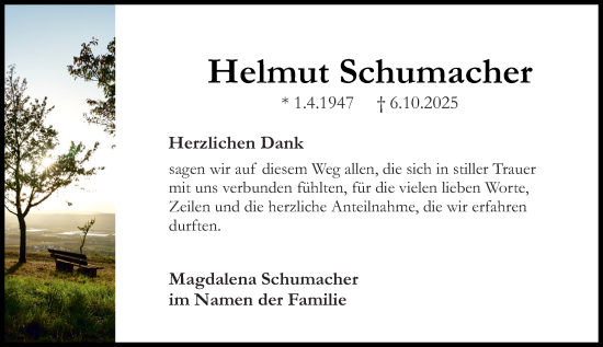 Traueranzeige von Helmut Schumacher von Allgemeine Zeitung Rheinhessen-Nahe