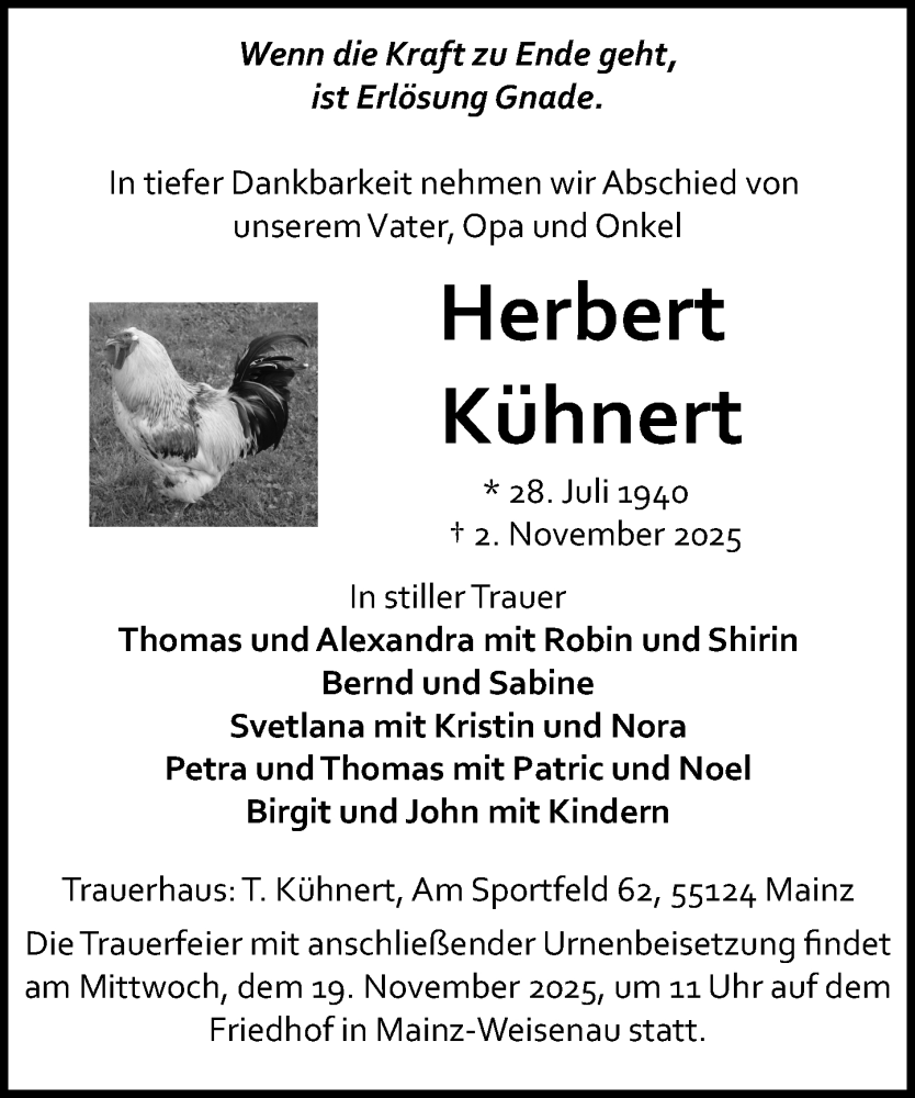  Traueranzeige für Herbert Kühnert vom 15.11.2025 aus Allgemeine Zeitung Mainz