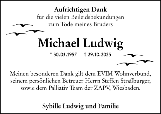 Traueranzeige von Michael Ludwig von Wiesbadener Kurier