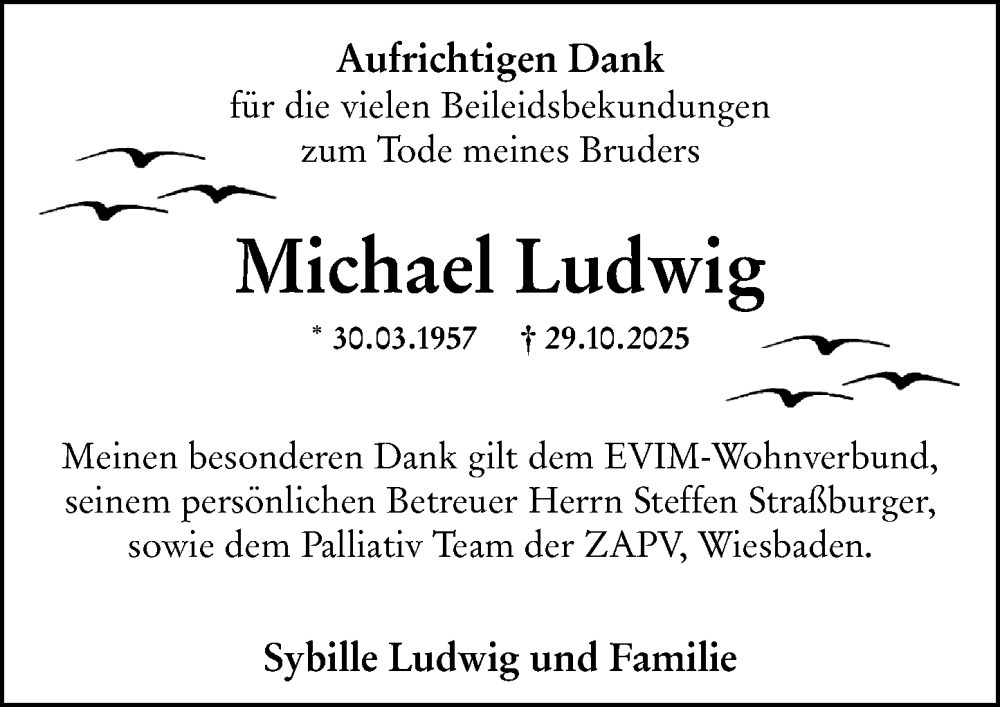  Traueranzeige für Michael Ludwig vom 08.11.2025 aus Wiesbadener Kurier