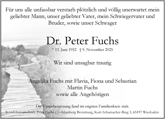Traueranzeige von Peter Fuchs von Wiesbadener Kurier