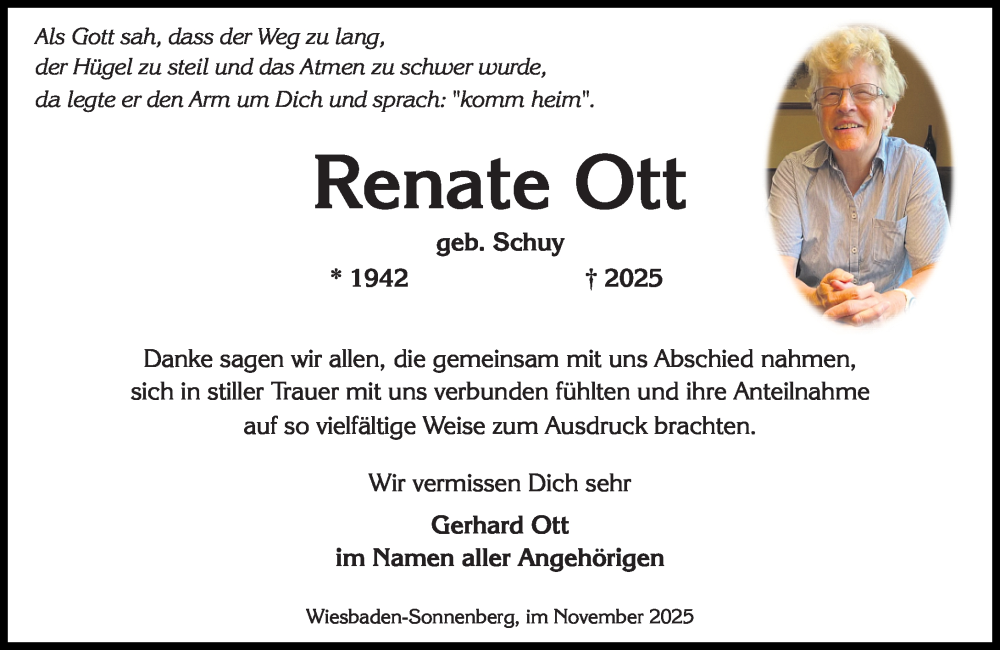  Traueranzeige für Renate Ott vom 15.11.2025 aus Wiesbadener Kurier