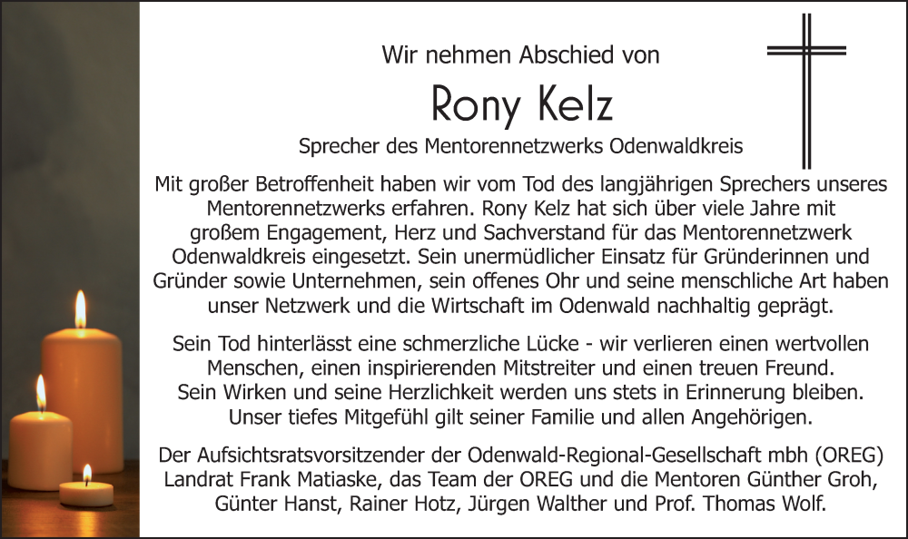  Traueranzeige für Rony Kelz vom 11.11.2025 aus Odenwälder Echo