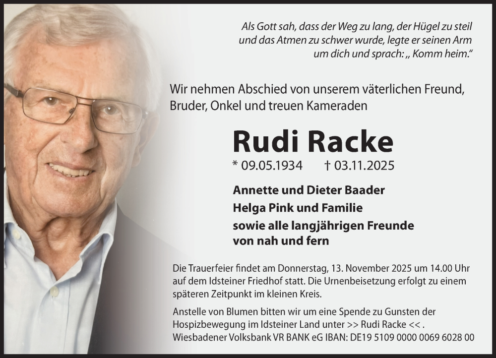 Traueranzeige für Rudi Racke vom 08.11.2025 aus Wiesbadener Kurier