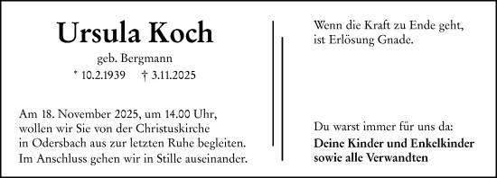 Traueranzeige von Ursula Koch von Weilburger Tageblatt